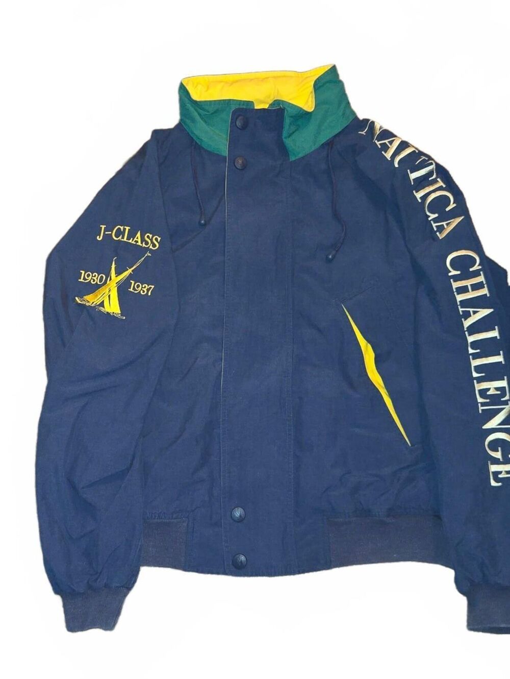 Vintage 90s Nautica Challenge J-Class Sailing Jacket Navy Spell Out Men's XL